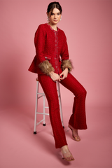 Zella Tweed Peplum Top With Fur