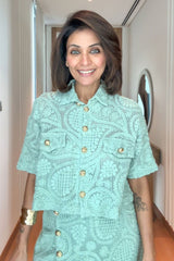 Nriti Shah In Our Sage Élise Lace Top