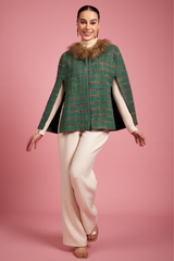 Bertha Tweed Cape With Fur