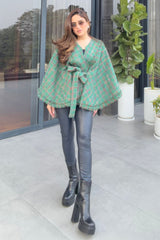 Nikita Vasdev In Our Green Tweed Cape