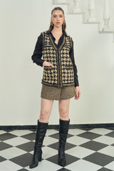 Gold & Black Herringbone Sleeveless Jacket