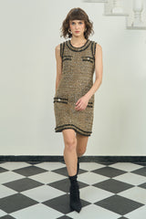 Gold & Black Sleeveless Short Dress