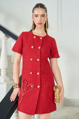 Red Tweed Wrap Dress