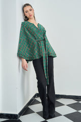 Nikita Vasdev In Our Green Tweed Cape