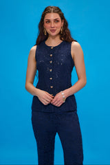 Evara Blue Lace Vest