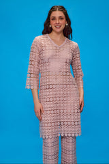 Elara Pink Lace Kurta Set