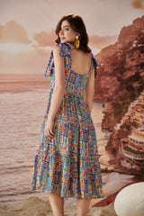 Elletra 3 Tier Midi Tie Up Dress