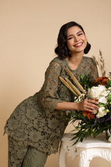 Zora Lace Olive Green Co-Ord Set