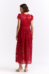 Ela Red Midi Lace Dress