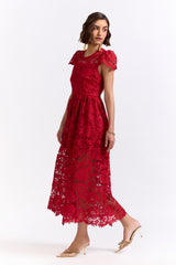 Ela Red Midi Lace Dress