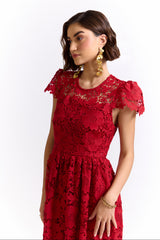 Ela Red Midi Lace Dress