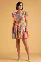 Multicoloured Floral Schiffli Dress