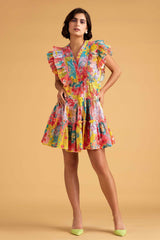 Multicoloured Floral Schiffli Dress