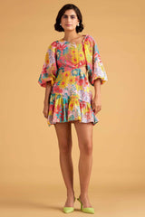 Multicoloured Floral Cut Out Dress