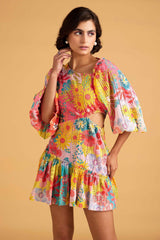 Multicoloured Floral Cut Out Dress