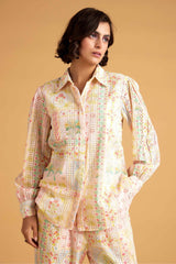 Pink Printed Schiffli Shirt