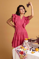 Hot Pink Schiffli Dress