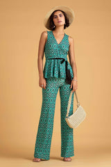 Green Geometric Print Pants