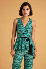 Green Geometric Print Top