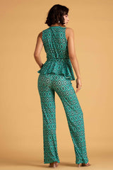 Green Geometric Print Pants