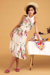 Nriti Shah In Our Halter Dress in White Floral Fabric