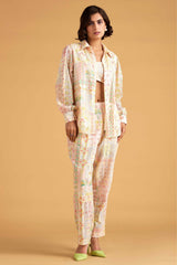 Pink Printed Schiffli Pants