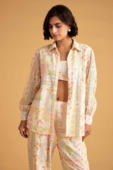 Pink Printed Schiffli Shirt