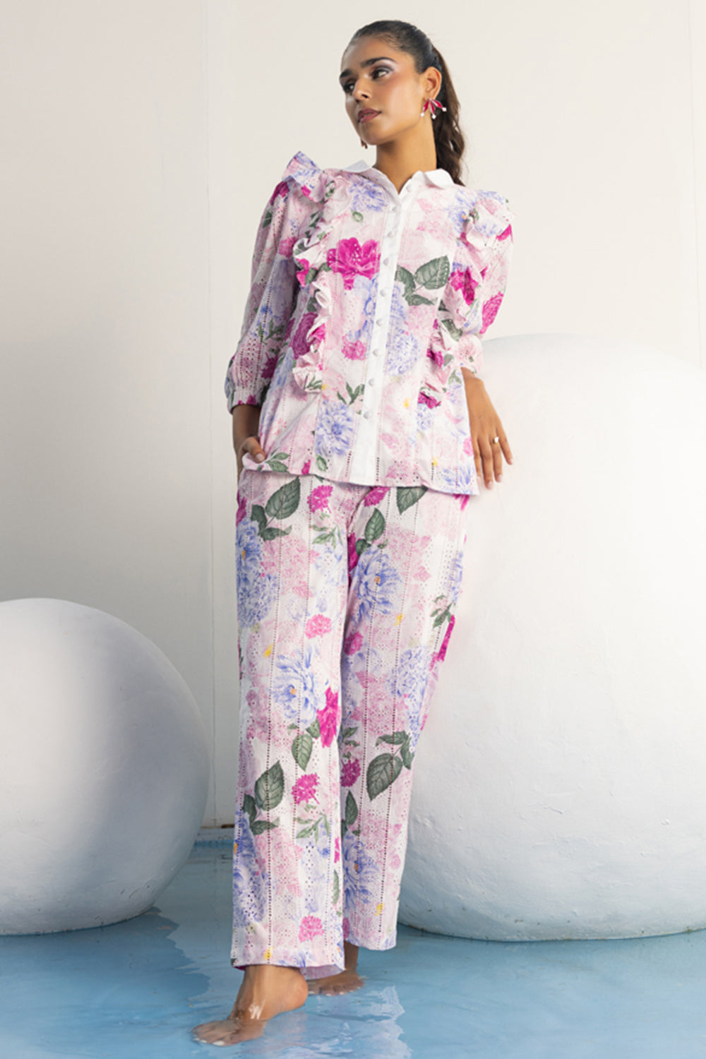 Tassel Glow Pink Schiffli Co-ord Set