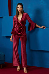 Wine Velvet Straight Pants