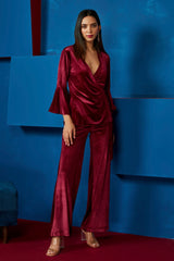 Wine Velvet Straight Pants