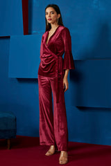 Wine Velvet Straight Pants