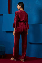 Wine Velvet Wrap Top
