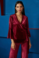 Wine Velvet Wrap Top