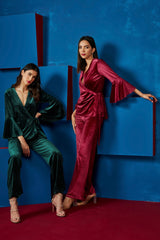 Wine Velvet Co-ord Set
