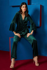 Emerald Green Velvet Wrap Top