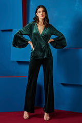 Emerald Green Velvet Wrap Top