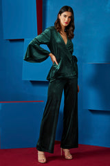 Emerald Green Velvet Wrap Top