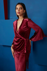 Wine Velvet Straight Pants