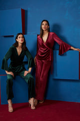 Wine Velvet Straight Pants