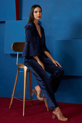 Midnight Blue Velvet Wrap Top