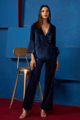 Midnight Blue Velvet Wrap Top