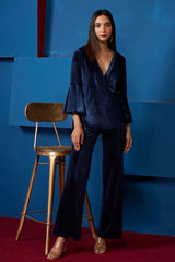 Midnight Blue Velvet Straight Pants