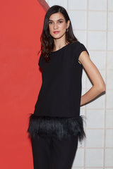 Melon Crepe Top With Fur