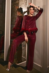 Layla Wine Sequin Pants