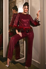 Layla Wine Sequin & Fur Top