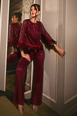 Layla Wine Sequin & Fur Top