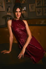 Layla Wine Sequin Dress