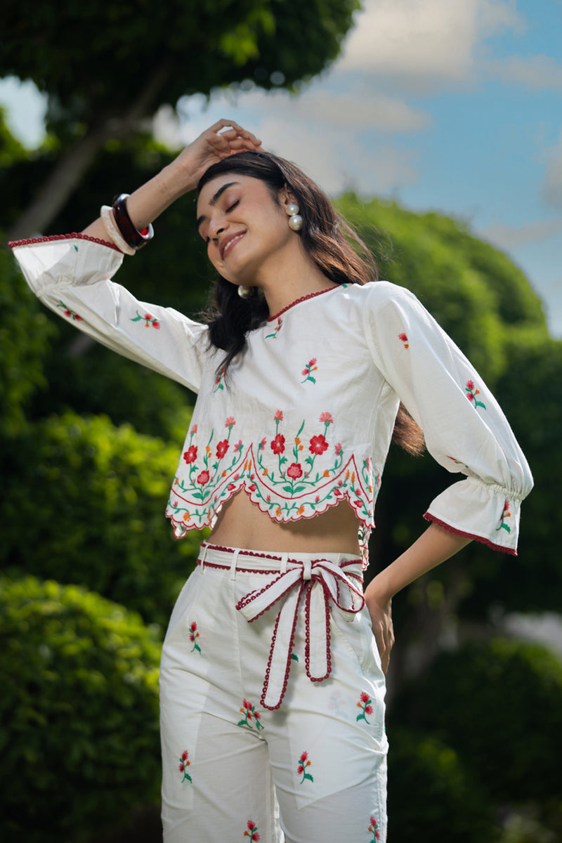 Heather Embroidered Pants Set
