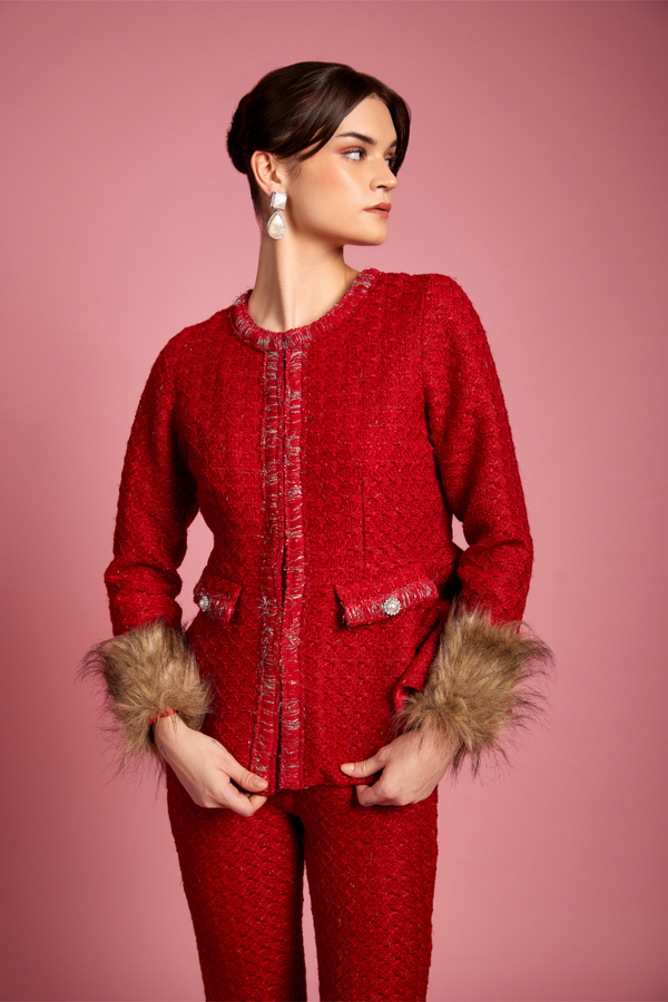 Zella Tweed Peplum Top With Fur