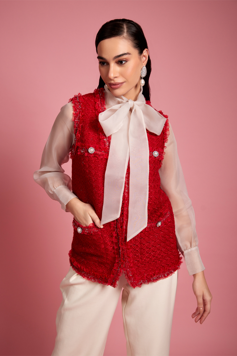 Tweed top sleeveless jacket